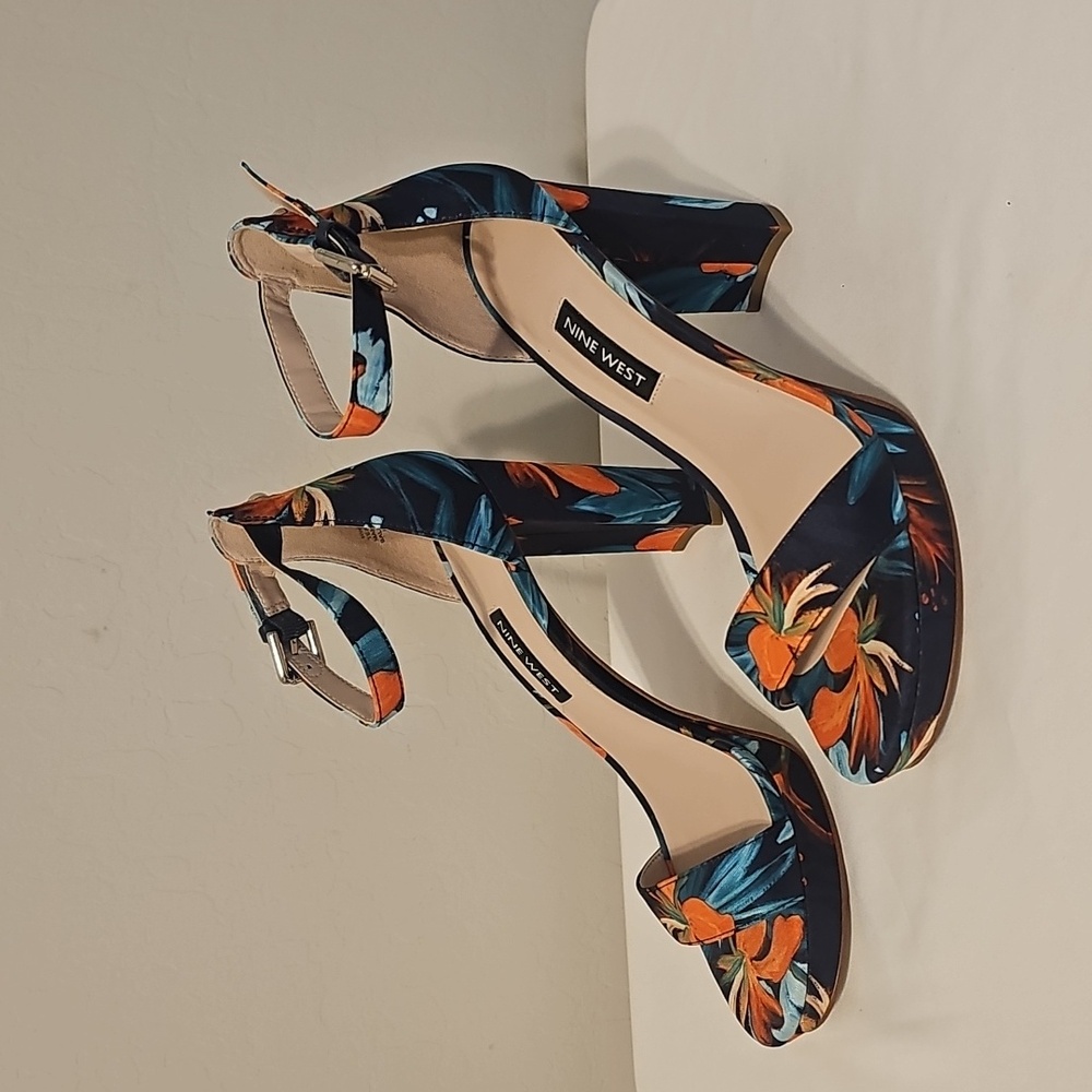 Nine West Women's Floral Heels - Blue and Orange - Picture 3 of 4